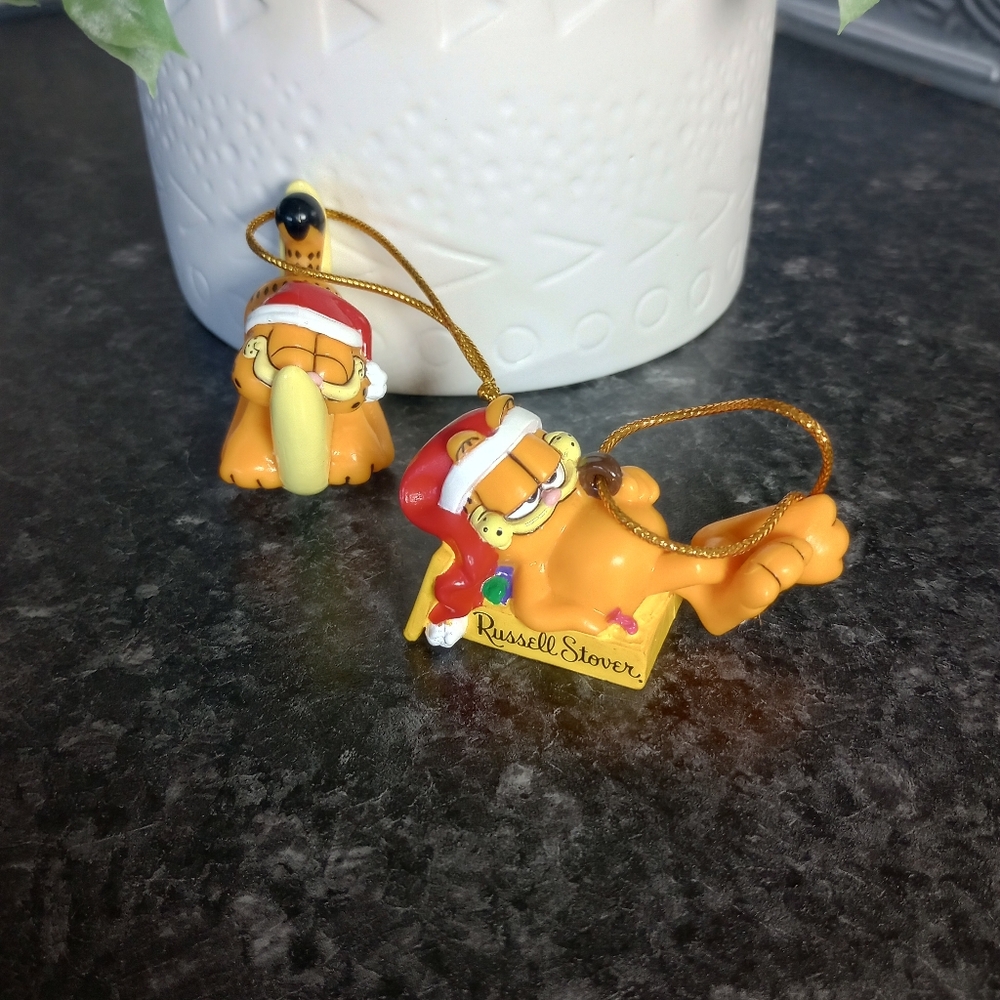 Christmas Tree Ornament Garfield Russell Stover VTG 1990s Holiday Decor Set Of 2